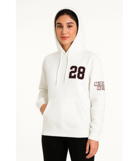 Üç İplik Kapüşonlu Ön Ve Arka Baskılı SweatShirt Hoodie - Beyaz