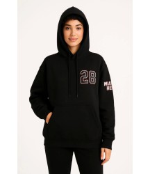 Üç İplik Kapüşonlu Ön Ve Arka Baskılı SweatShirt Hoodie - Siyah