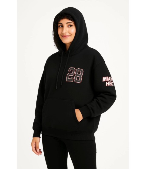 Üç İplik Kapüşonlu Ön Ve Arka Baskılı SweatShirt Hoodie - Siyah