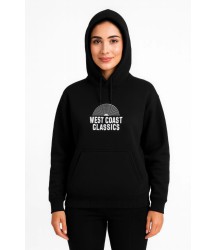 Üç İplik Kapüşonlu Ön Ve Arka Baskılı SweatShirt Hoodie - Siyah