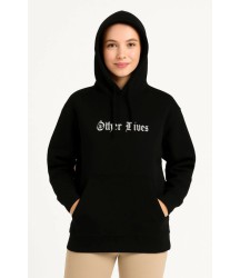 Üç İplik Kapşonlu ön Ve Arka Baskılı SweatShirt Hoodie- Siyah