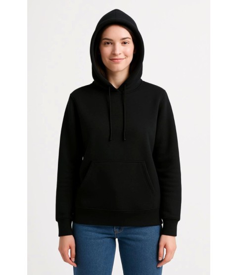 Üç İplik Kapüşonlu Kanguru Çepli SweatShirt Hoodie - Siyah