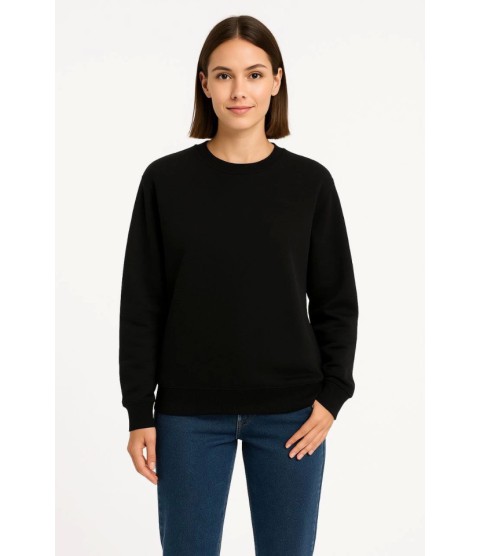 Üç İplik Düz Bisiklet Yaka SweatShirt  - Siyah