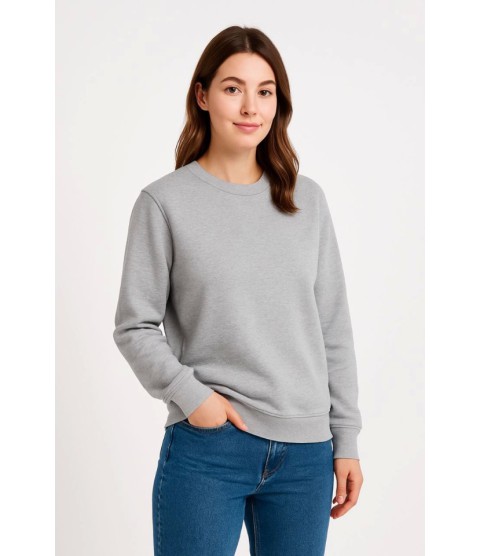 Üç İplik Düz Bisiklet Yaka SweatShirt - Gri