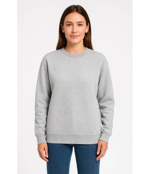 Üç İplik Düz Bisiklet Yaka SweatShirt - Gri