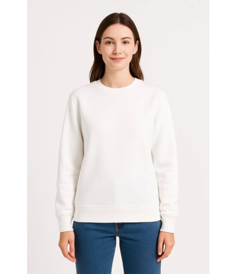 Üç İplik Düz Bisiklet Yaka SweatShirt - Beyaz