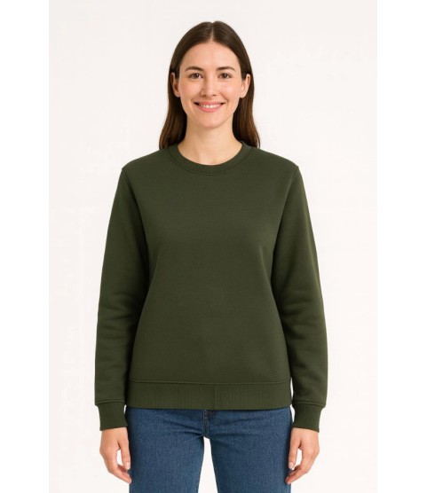 Üç İplik Düz Bisiklet Yaka SweatShirt - Haki