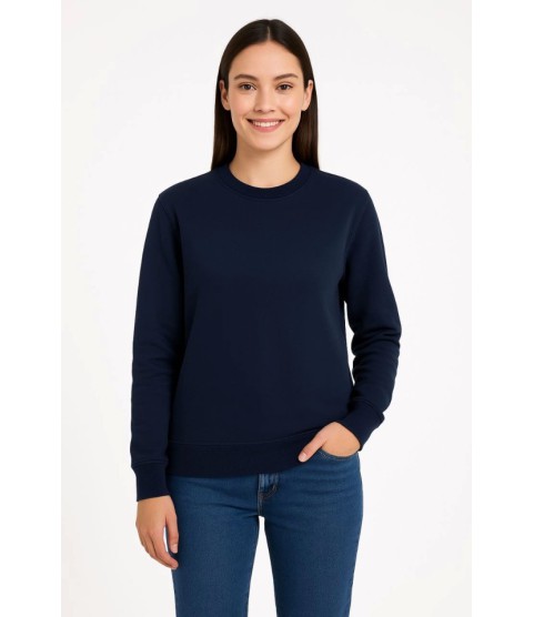 Üç İplik Düz Bisiklet Yaka SweatShirt - Lacivert