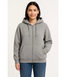 Üç İplik Kapüşonlu Tam Fermuarlı Kanguru Çepli SweatShirt Hoodie - Gri