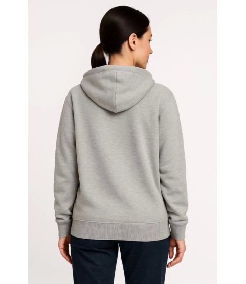 Üç İplik Kapüşonlu Tam Fermuarlı Kanguru Çepli SweatShirt Hoodie - Gri