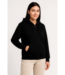 Üç İplik Kapüşonlu Tam Fermuarlı Kanguru Çepli SweatShirt Hoodie - Siyah