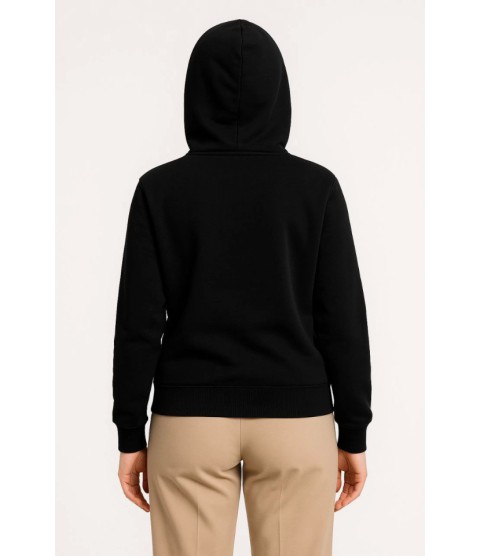 Üç İplik Kapüşonlu Tam Fermuarlı Kanguru Çepli SweatShirt Hoodie - Siyah