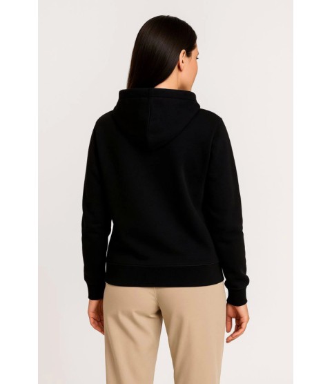 Üç İplik Kapüşonlu Tam Fermuarlı Kanguru Çepli SweatShirt Hoodie - Siyah