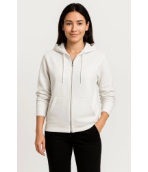 Üç İplik Kapüşonlu Tam Fermuarlı Kanguru Çepli SweatShirt Hoodie - Beyaz