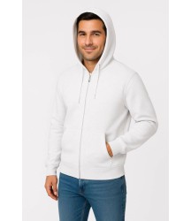 Erkek Üç İplik Kapüşonlu Tam Fermuarlı Kanguru Çepli SweatShirt Hoodie - Beyaz