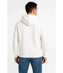 Erkek Üç İplik Kapüşonlu Tam Fermuarlı Kanguru Çepli SweatShirt Hoodie - Beyaz