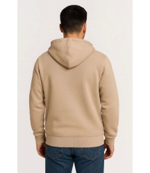 Erkek Üç İplik Kapüşonlu Tam Fermuarlı Kanguru Çepli SweatShirt Hoodie - Bej