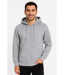 Erkek Üç İplik Kapüşonlu Tam Fermuarlı Kanguru Çepli SweatShirt Hoodie - Gri