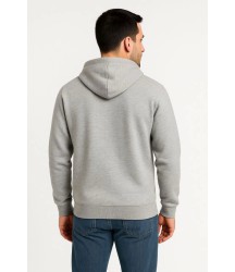 Erkek Üç İplik Kapüşonlu Tam Fermuarlı Kanguru Çepli SweatShirt Hoodie - Gri