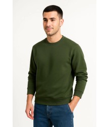 Erkek Üç İplik Düz Bisiklet Yaka SweatShirt - Haki