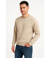Erkek Üç İplik Düz Bisiklet Yaka SweatShirt - Bej