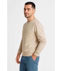 Erkek Üç İplik Düz Bisiklet Yaka SweatShirt - Bej