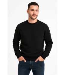 Erkek Üç İplik Düz Bisiklet Yaka SweatShirt - Siyah