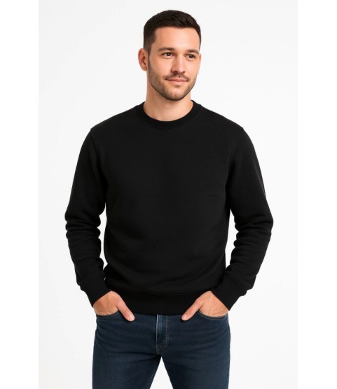 Erkek Üç İplik Düz Bisiklet Yaka SweatShirt - Siyah