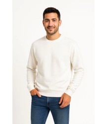 Erkek Üç İplik Düz Bisiklet Yaka SweatShirt - Beyaz