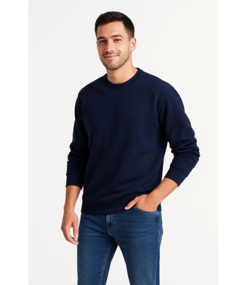 Erkek Üç İplik Düz Bisiklet Yaka SweatShirt - Lacivert