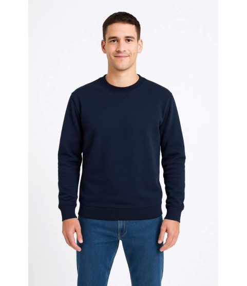 Erkek Üç İplik Düz Bisiklet Yaka SweatShirt - Lacivert