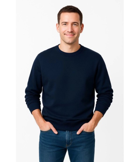 Erkek Üç İplik Düz Bisiklet Yaka SweatShirt - Lacivert