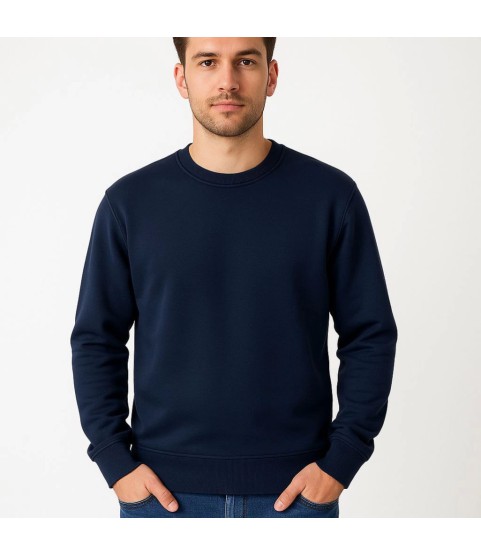 Erkek Üç İplik Düz Bisiklet Yaka SweatShirt - Lacivert