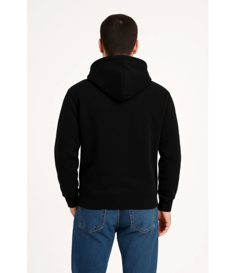 Erkek Üç İplik Kapüşonlu Kanguru Cepli SweatShirt Hoodie - Siyah