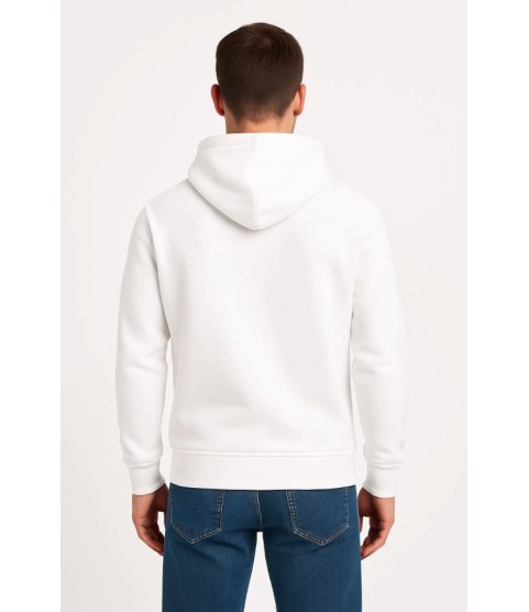 Erkek Üç İplik Kapüşonlu Kanguru Cepli SweatShirt Hoodie - Beyaz