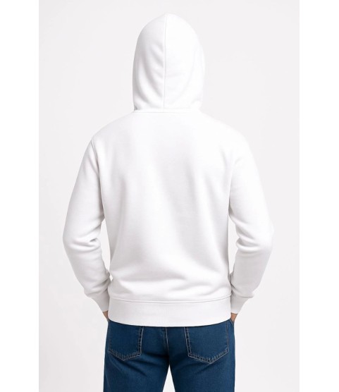 Erkek Üç İplik Kapüşonlu Kanguru Cepli SweatShirt Hoodie - Beyaz