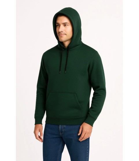 Erkek Üç İplik Kapüşonlu Kanguru Cepli SweatShirt Hoodie - Haki