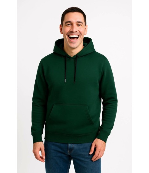 Erkek Üç İplik Kapüşonlu Kanguru Cepli SweatShirt Hoodie - Haki