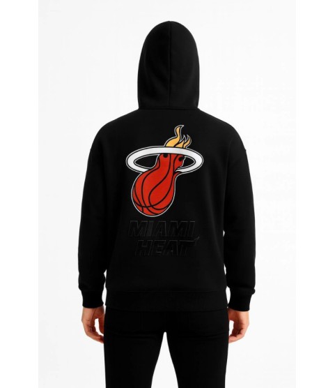 Üç İplik Kapüşonlu Ön Ve Arka Baskılı SweatShirt Hoodie - Siyah