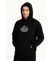 Erkek Üç İplik Kapüşonlu Ön Ve Arka Baskılı SweatShirt Hoodie - Siyah