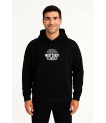 Erkek Üç İplik Kapüşonlu Ön Ve Arka Baskılı SweatShirt Hoodie - Siyah