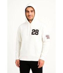 Üç İplik Kapüşonlu Ön Ve Arka Baskılı SweatShirt Hoodie - Beyaz