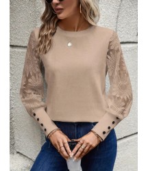 Kadın Uzun Kollu Bisiklet Yaka Kolları çiçekli Waffle Bluz
