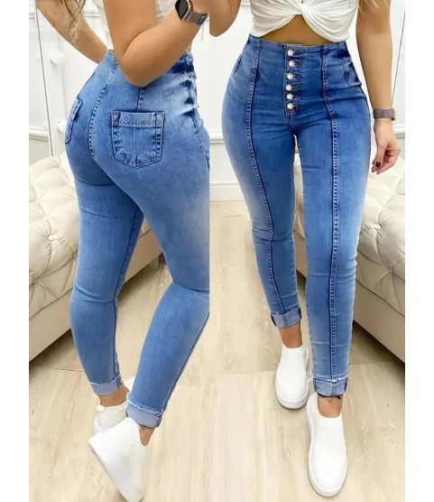 Kadın Yüksek Bel önden Düğmeli Jean Pantolon Kadın Yüksek Bel önden Düğmeli Jean Pantolon
