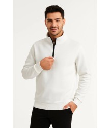 Erkek Dik Yaka Sweatshirt Dik Yaka Yarım Fermuarlı 3 İplik Şardonlu Pamuk Kumaş - Beyaz