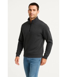 Erkek Dik Yaka Sweatshirt Dik Yaka Yarım Fermuarlı 3 İplik Şardonlu Pamuk Kumaş - Antrasit