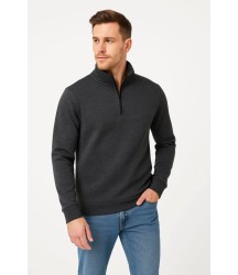 Erkek Dik Yaka Sweatshirt Dik Yaka Yarım Fermuarlı 3 İplik Şardonlu Pamuk Kumaş - Antrasit
