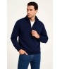 Erkek Dik Yaka Sweatshirt Dik Yaka Yarım Fermuarlı 3 İplik Şardonlu Pamuk Kumaş - Lacivert