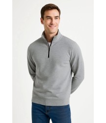 Erkek Dik Yaka Sweatshirt Dik Yaka Yarım Fermuarlı 3 İplik Şardonlu Pamuk Kumaş - Gri