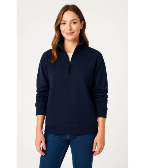 Üç İplik Dık Yaka Yarım Fermuarlı SweatShirt - Lacivert Üç İplik Dık Yaka Yarım Fermuarlı SweatShirt - Lacivert